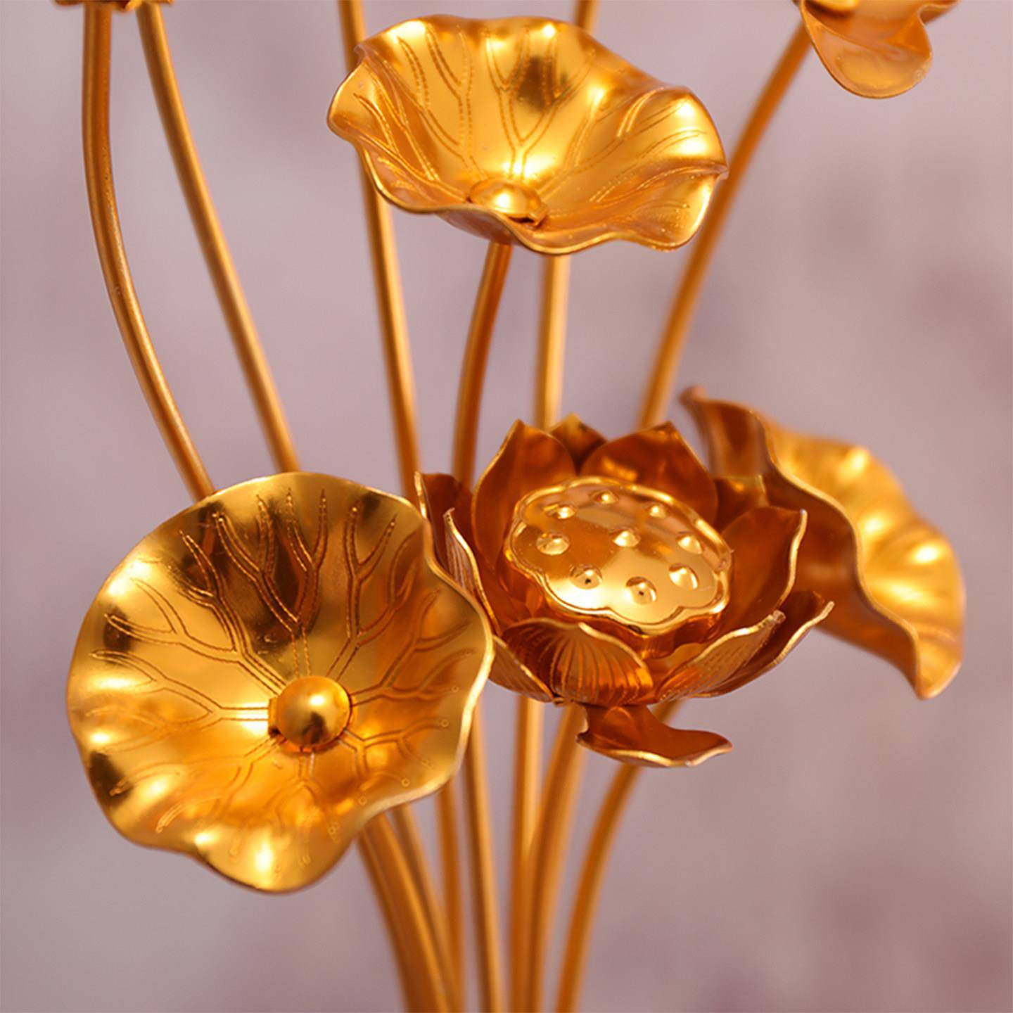 鎏金莲花 假花彷真花 佛前家用供花佛堂观音荷花花束客厅上供摆