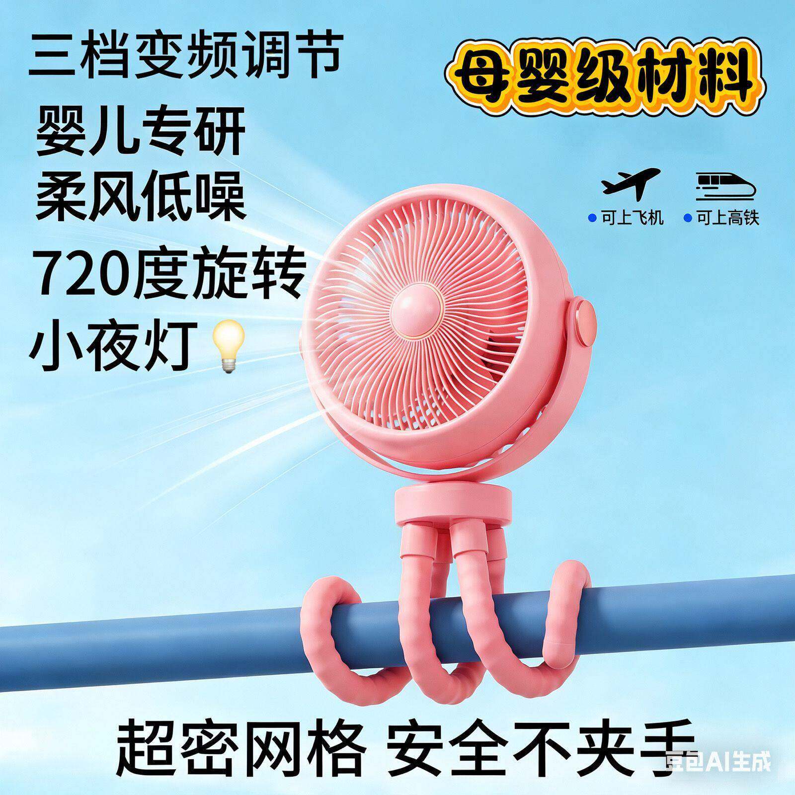 慧谷湖 婴儿车八爪鱼小风扇专用小型便捷手推车BB儿童防夹手宿舍