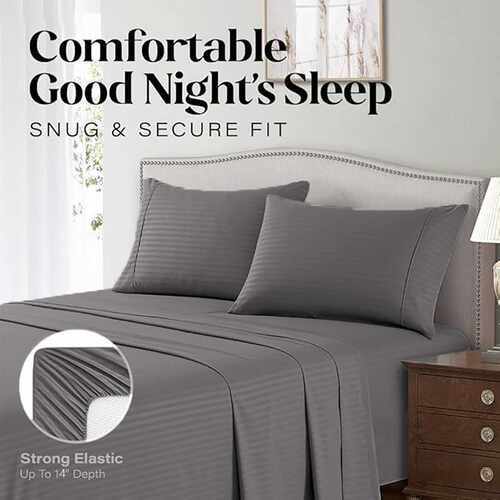 超细纤维条纹床单四件套Bedsheet set亚马逊床笠三件套加大号