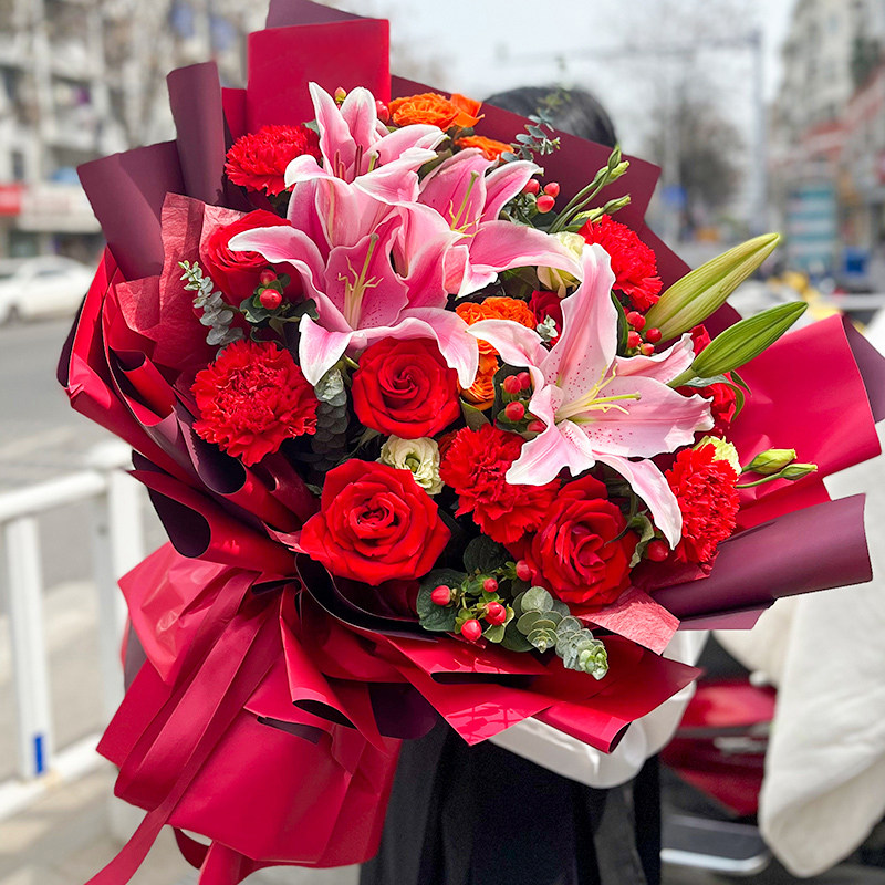 生日康乃馨花束百合玫瑰鲜花速递同城配送长辈杭州深圳全国花店
