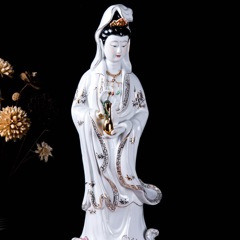 陶瓷自在观音菩萨佛像禅意摆件家居客厅招财送子观世音供奉工艺品