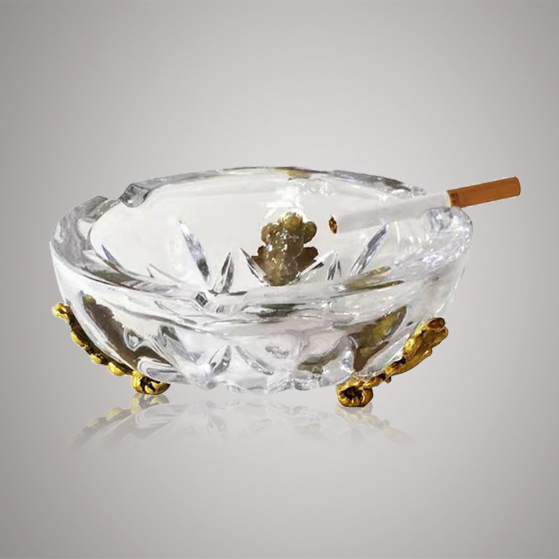 欧式美式水晶烟灰缸家用客厅茶几高档奢华装饰品纯铜烟缸创意摆件