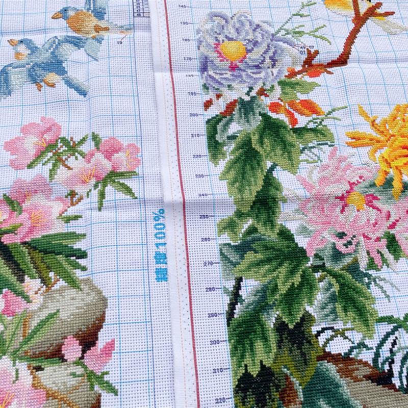 纯手工十字绣成品梅兰竹菊四联花鸟语花香大幅客厅书房办公室包邮