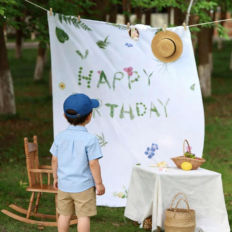 春夏小清新自然系生日挂布宝宝户外生日宴拍照场景布置背景墙道具