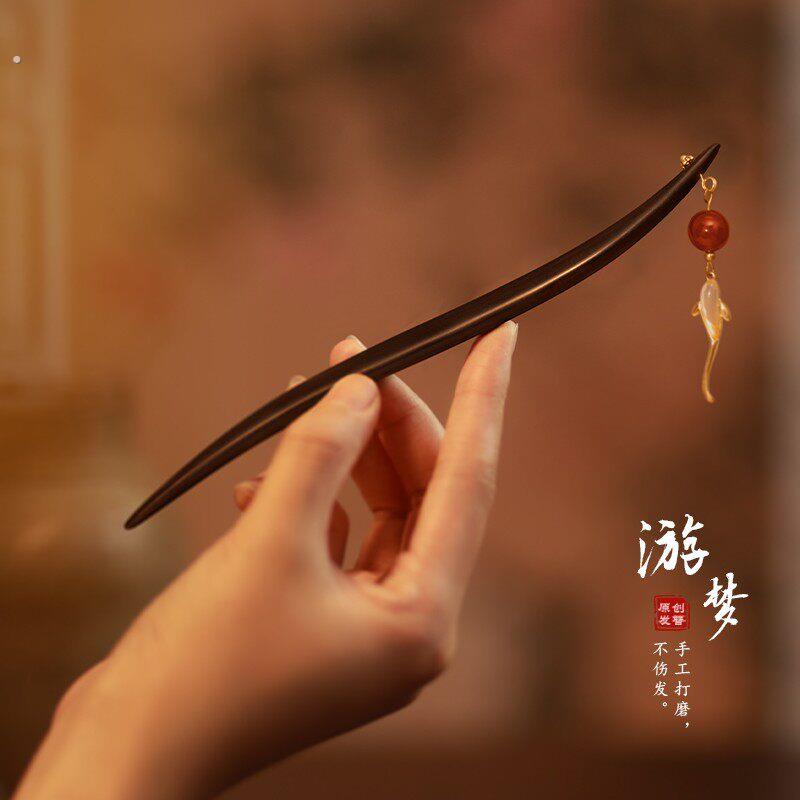 追师檀木流苏发簪新中式簪子女古风高级感盘发木簪日常通勤发钗