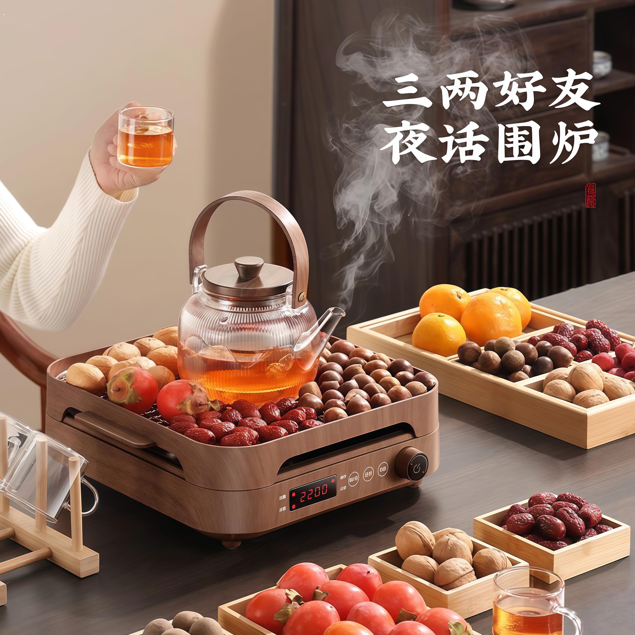 围炉煮茶套装家用室内煮茶器养生新款多功能烤炉玻璃烧水壶电陶炉