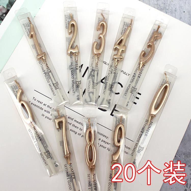 生日蜡烛 香槟色精灵数字蜡烛0-9 生日派对装饰蛋糕蜡烛 20个装