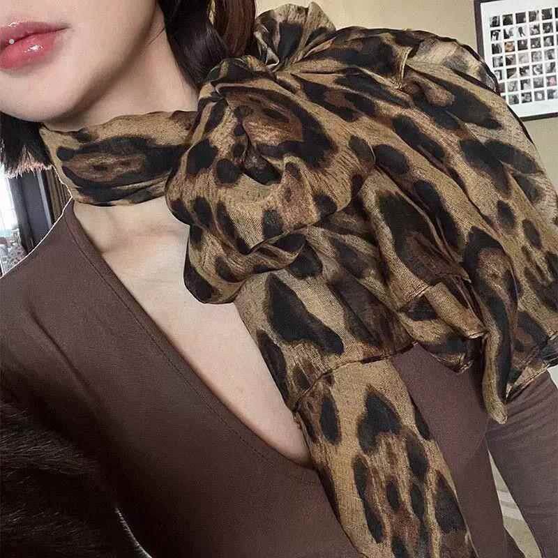复古百搭辣妹豹纹丝巾系脖高级感女2025新款春季气质颈饰飘带洋气