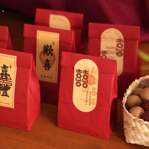 喜糖礼盒简约中式复古结婚订婚礼品袋牛皮纸袋红色