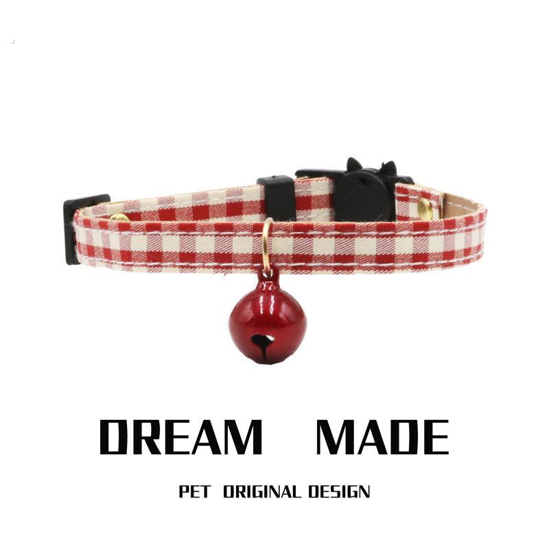 宠物铃铛项圈挂件格子布猫项圈铃铛饰品小狗颈环兔项链安全扣吊坠