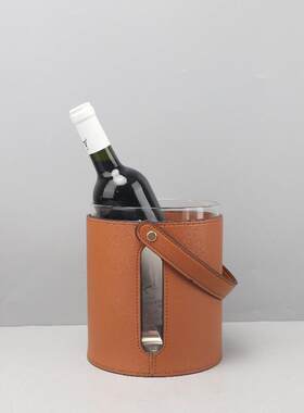现代简约皮革玻璃醒酒器红酒冰桶摆件客厅餐厅吧台酒店家居装饰品