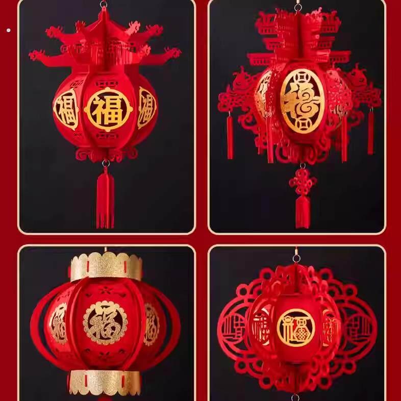 2025年新款无纺布福字灯笼新年春节商场室内装饰布置宫灯灯笼挂饰