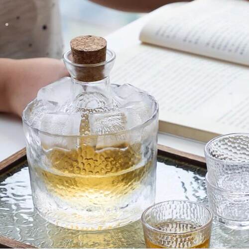 日式锤纹清酒酒具套装家用玻璃黄酒温酒器冰酒清酒杯烫酒壶小酒盅