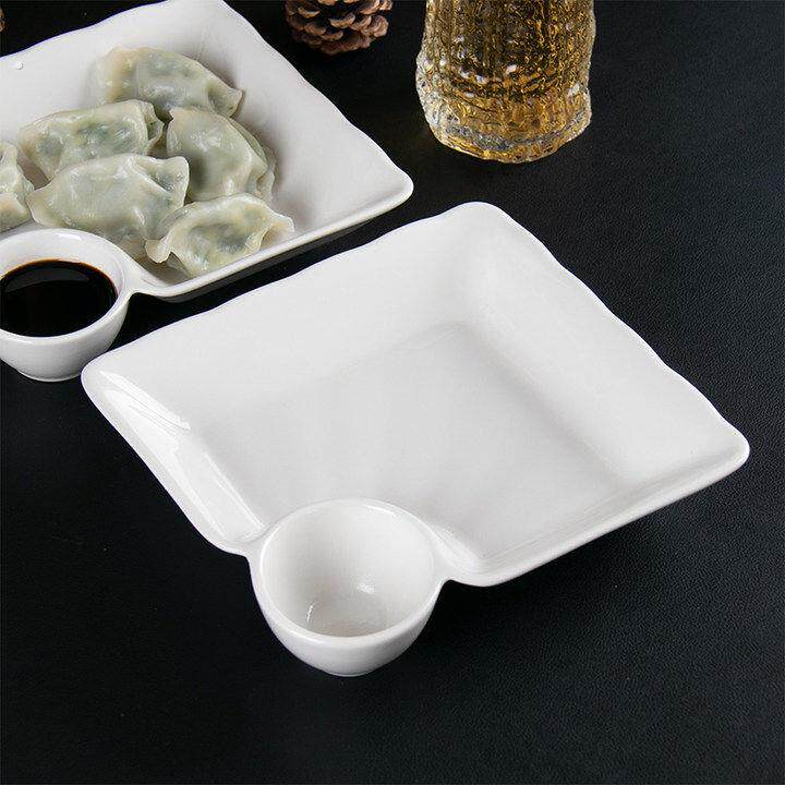 创意日式饺子盘子带醋碟碗家用水饺盘蘸料寿司餐盘