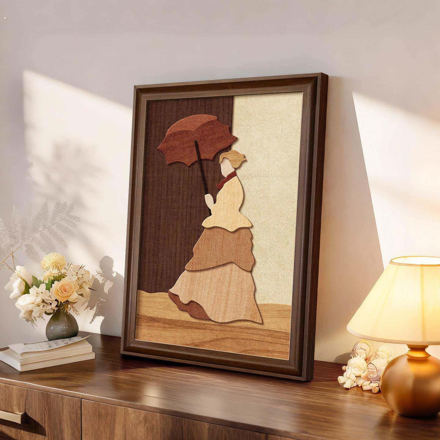 中古风少女客厅装饰画艺术肌理砂岩画沙发背景挂画玄关斗柜装饰画