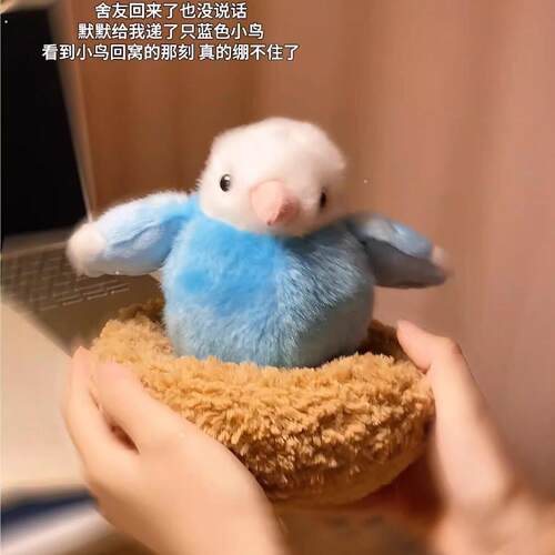 治愈系小鸟毛绒玩偶磁吸可站肩玄凤山雀肥啾带鸟窝送朋友闺蜜礼物