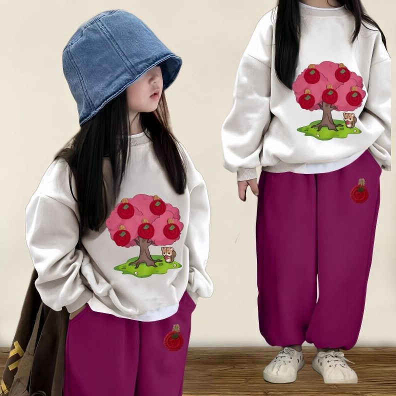 甄选儿童卫衣套装加绒加厚运动休闲秋冬韩版女童卡通卫衣卫裤两件