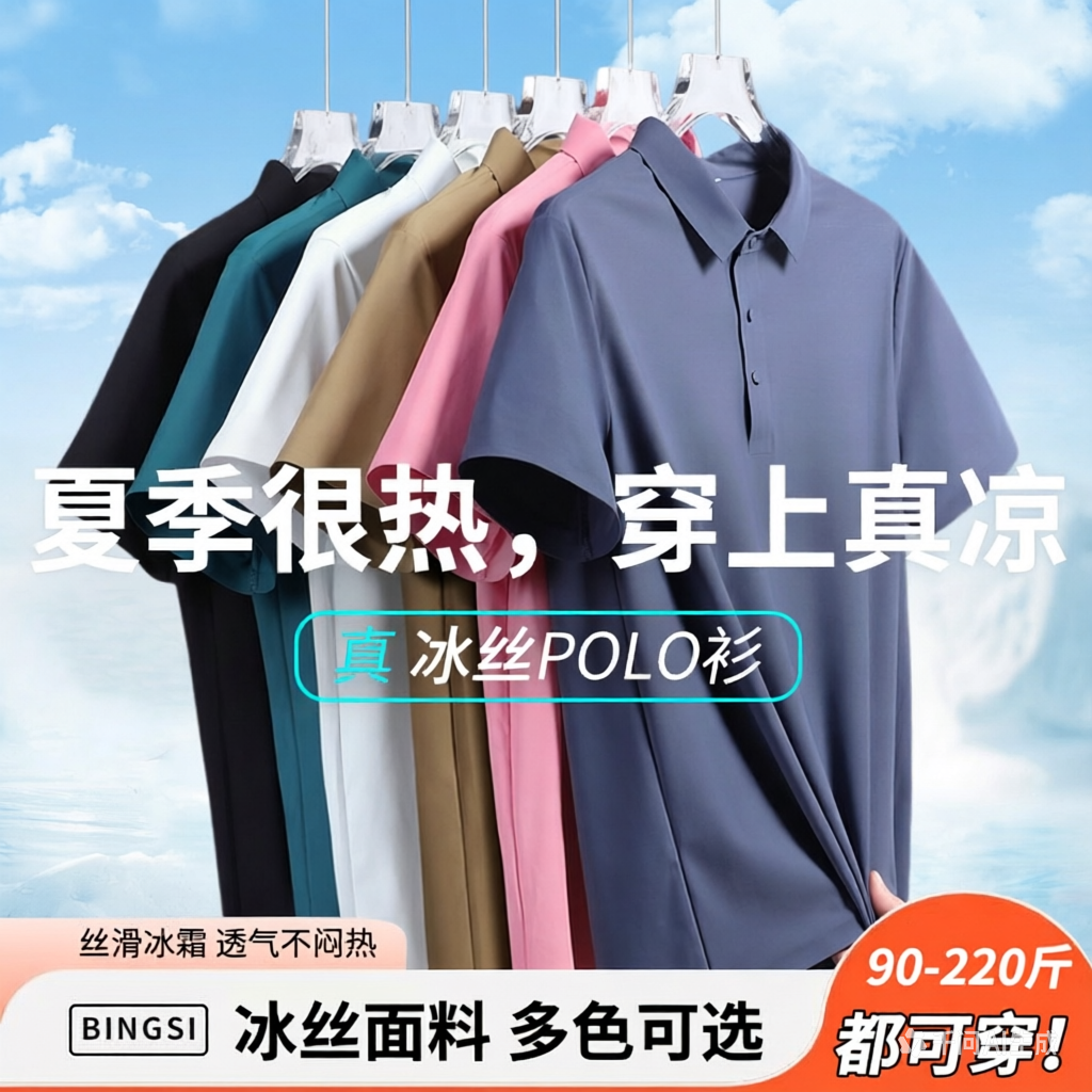 夏季新品男士商务休闲冰丝无痕凉感POLO衫男薄款透气短袖翻领T恤