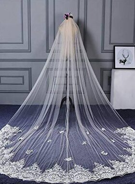 甄选新娘结婚头纱白色蕾丝花边贵奢华长款网纱拖尾影楼户外拍摄道
