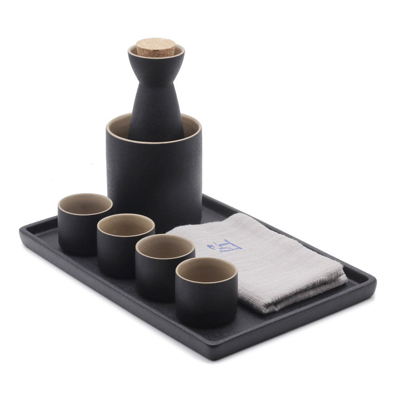 日式禅墨风陶瓷酒具套装家用清酒小酒壶温酒器黄酒白酒杯黑陶酒盅