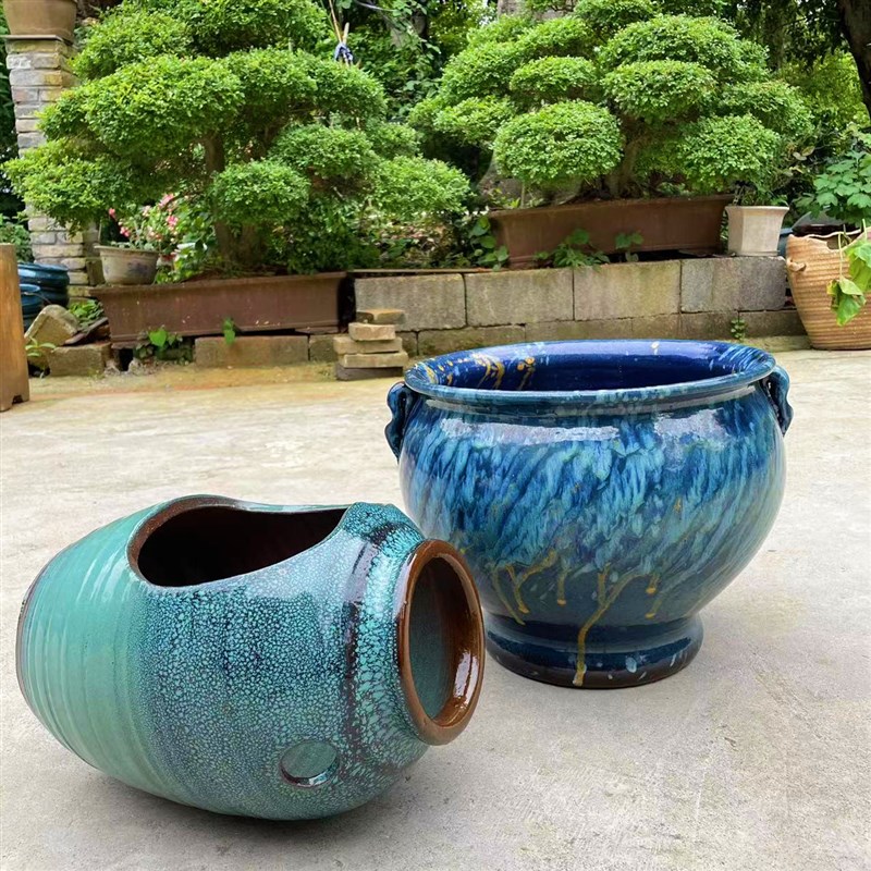 水培花盆景观特色复古田园户外阳台绿萝铜钱草大盆睡莲水仙无孔7