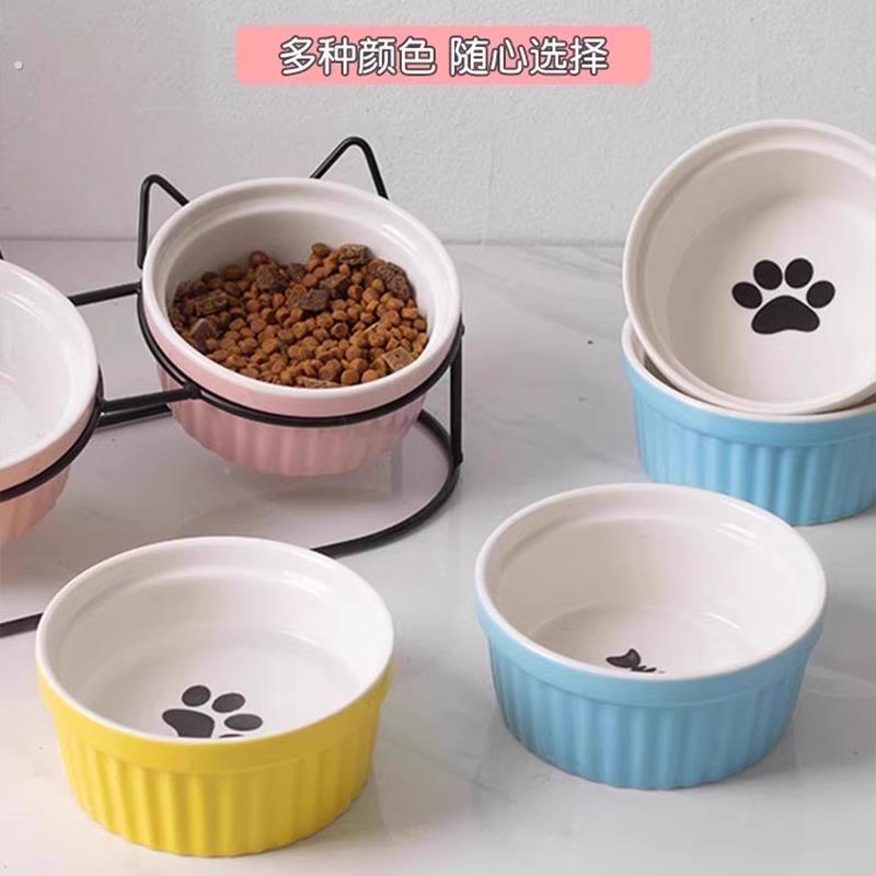 猫碗陶瓷猫碗陶瓷碗猫食盆猫咪饭碗双碗颈斜口狗狗碗用喝水保护椎