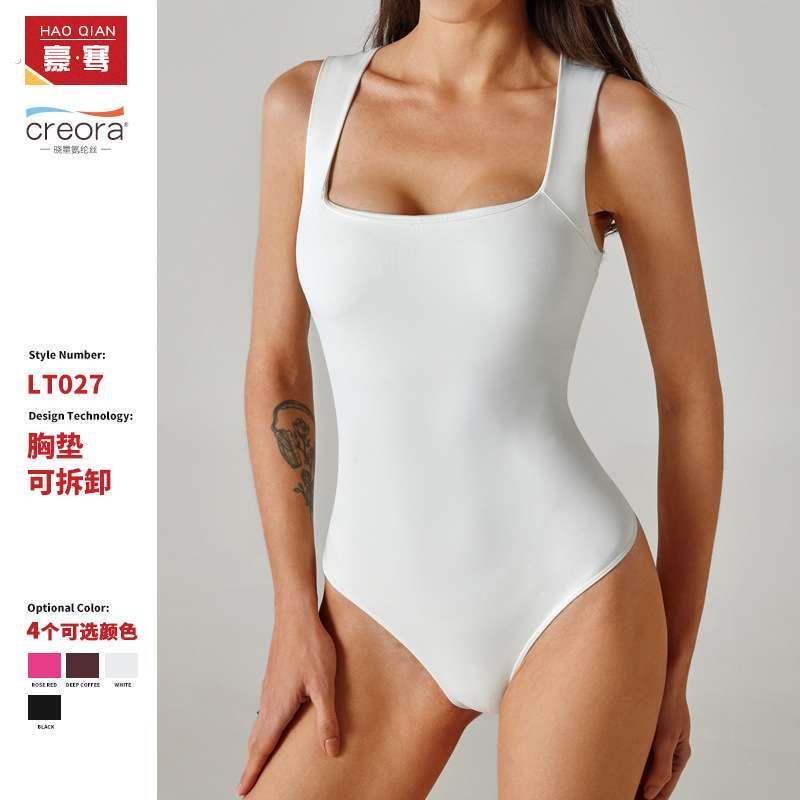 欧美新款无缝塑身裸感瑜伽服 舞蹈运动无袖健身可拆卸胸垫连身衣