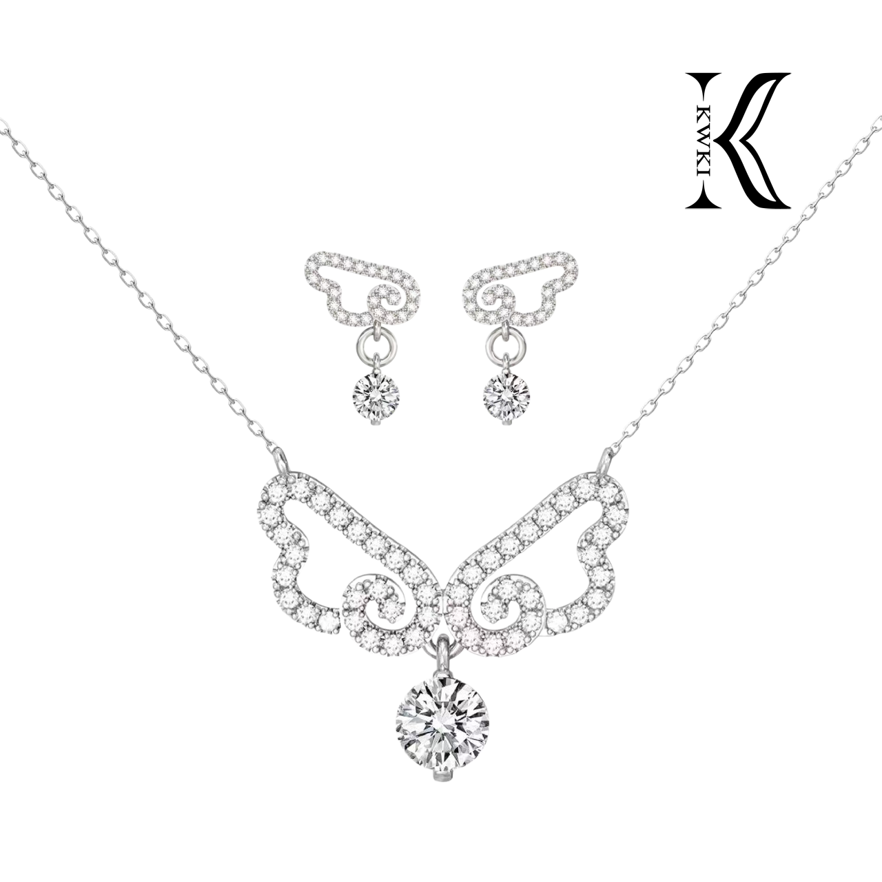 kwki守护天使系列满镶闪钻天使之翼满镶项链耳钉系列送女友锁骨链