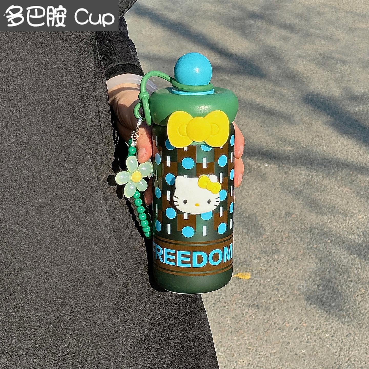 可爱杯子玻璃杯耐高温家用大容量女生高颜值便携直饮吸管杯带提绳
