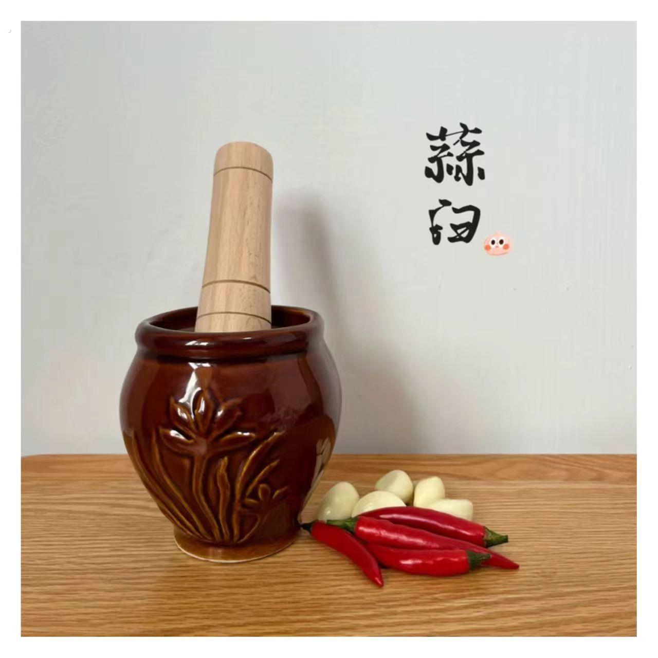 捣蒜家用陶瓷蒜臼子手动破碎器怀旧捣蒜蒜臼子陶瓷蒜臼子捣蒜器新