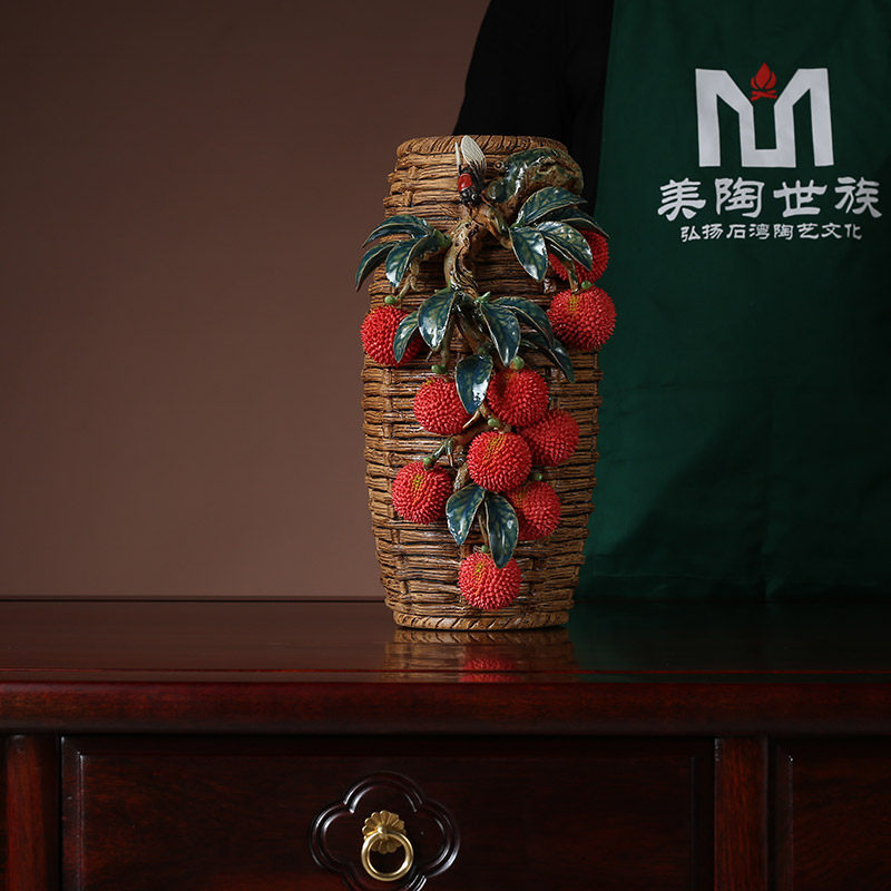 陶瓷工艺开业礼品家居电视酒柜门客厅办公室荔枝花瓶装饰摆件招财