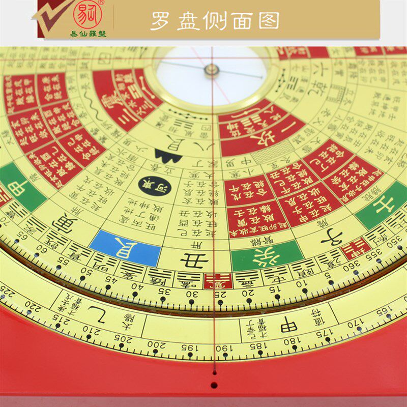 易仙强磁针8寸6三易连山罗盘 双层旋转周易归藏易红色 盘中式摆件