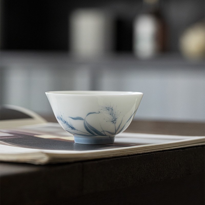 一品仟堂青己薄胎手作青花主人杯功夫茶具陶瓷手绘家用简约品茗杯