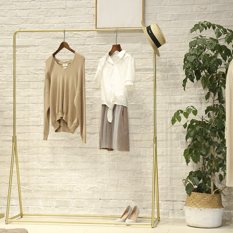 服装店展示架金色服装架女装店货架落地式挂衣架衣服陈列架子铁艺