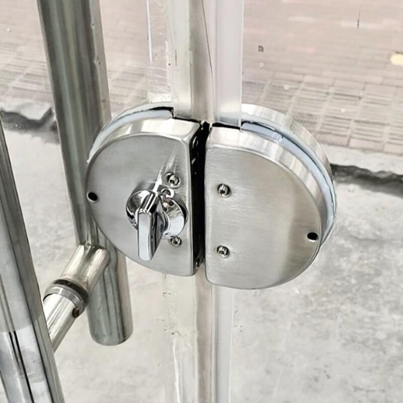 双门不锈钢免钻孔推拉玻璃锁双门免打孔中央锁地插销化妆室图片