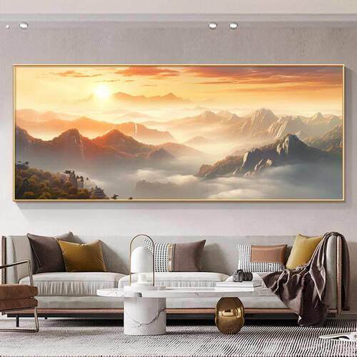 日出东方客厅挂画现代简约沙发背景墙装饰画高档大气背有靠山壁画