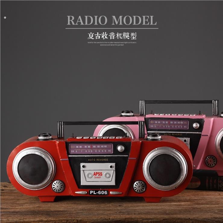 拍照摄影道具录音带机老式铁皮收音机录音机怀旧模型摆件复古装饰