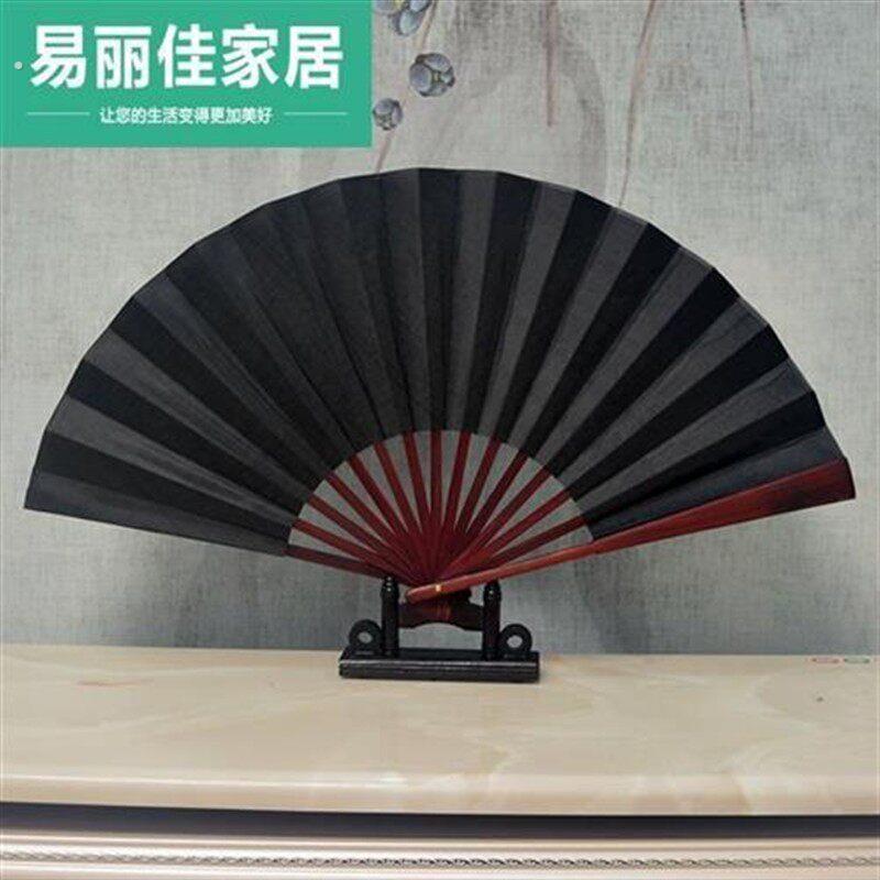 老式结实手拿黑色折叠布扇子折扇中国风丝绸布料白红色工艺写字.