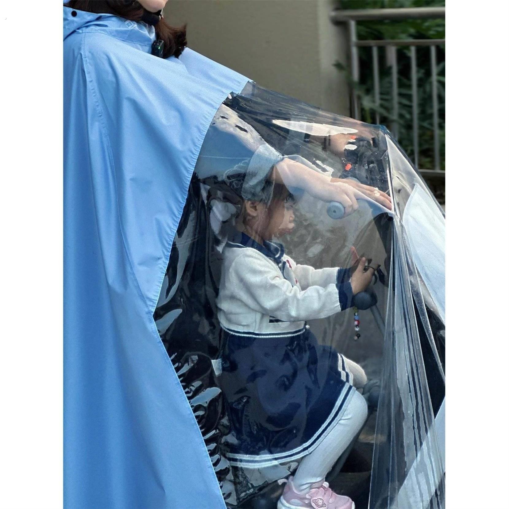 双人亲子母子电动车雨衣女款单长版全身防暴雨带小孩骑行雨披