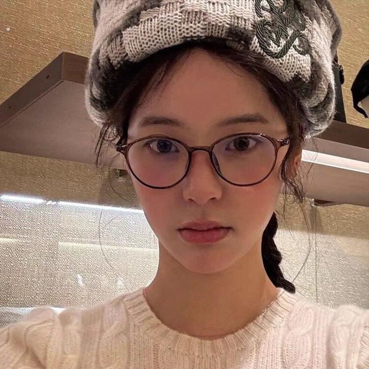 欧阳娜娜同款茶色日系椭圆小框眼镜女近视可配度数素颜显脸小框架
