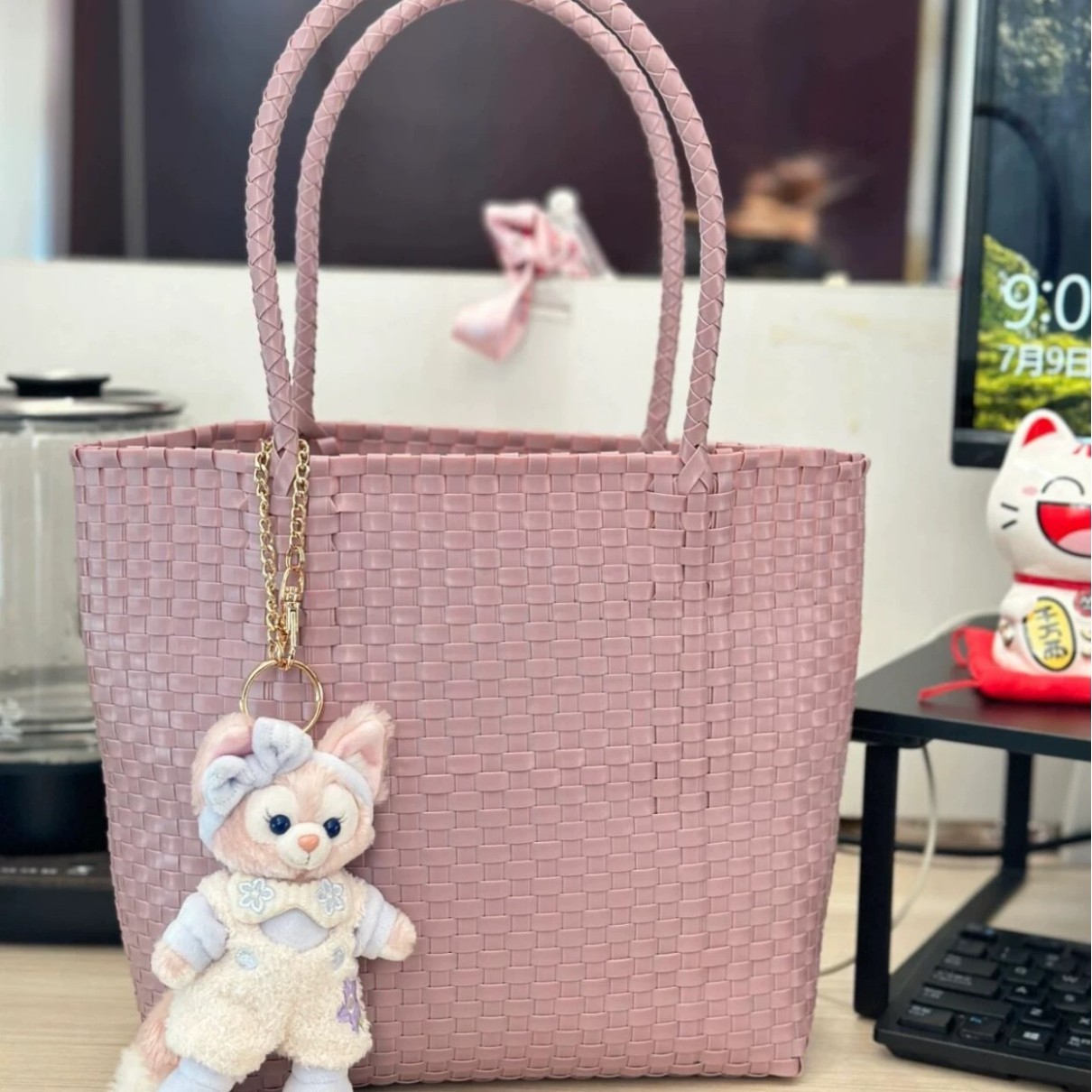 日系手工编织大容量通勤托特包