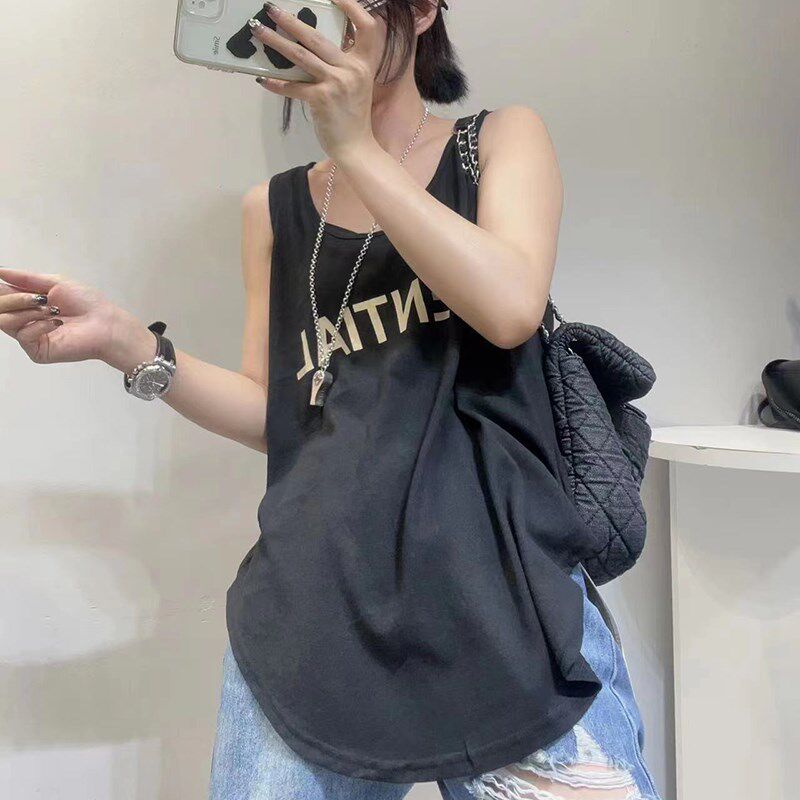 大码白色万能打底衫宽松吊带背心女夏季外穿中长款无袖内搭上衣潮