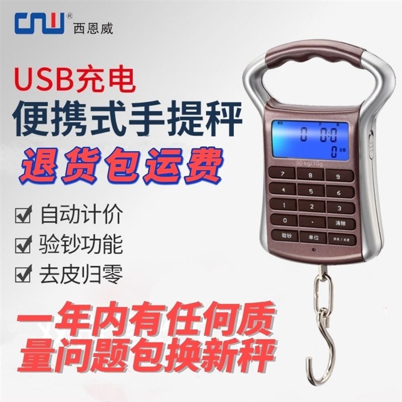 家用充电小秤计价手提电子秤高精度精准迷你电子秤钩称买卖菜秤称