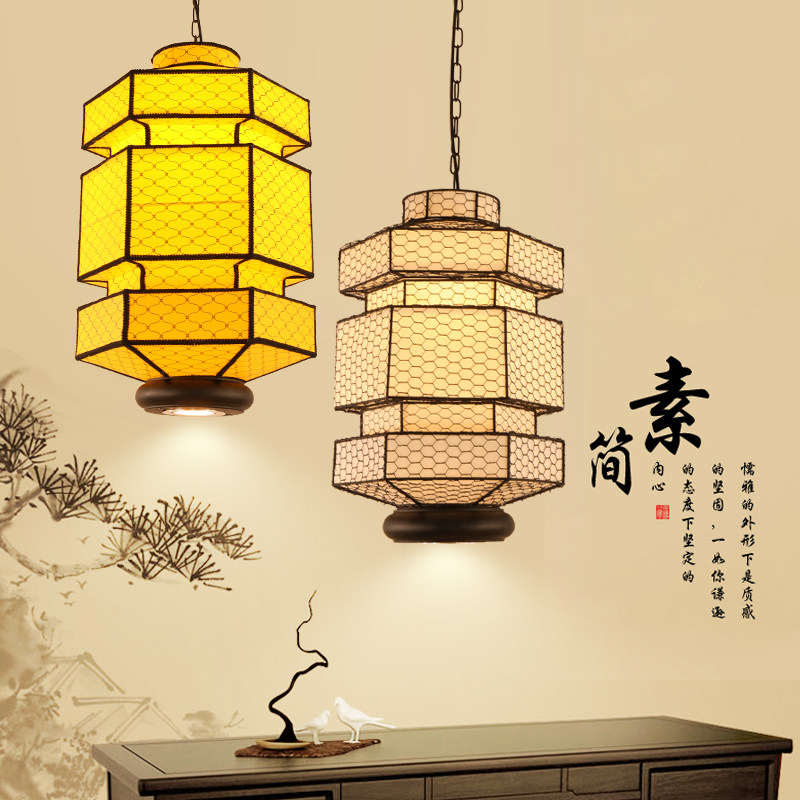 新中式灯罩铁艺宫灯吊灯国风餐厅饭店茶楼布艺灯具过道阳台灯笼灯