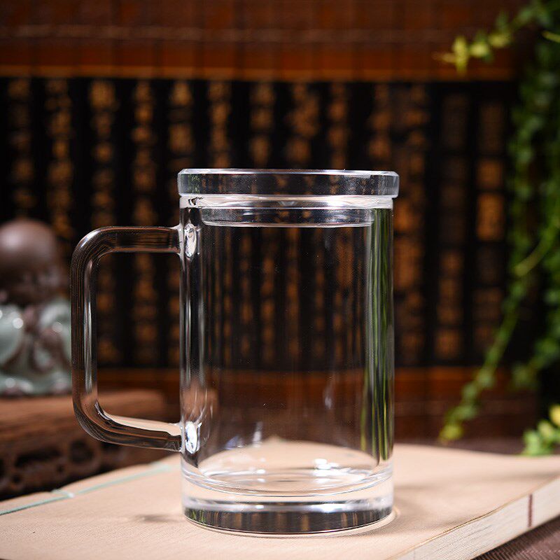 天然原矿水晶杯纯手工制作带把手带盖加厚高档商务办公茶水杯会议