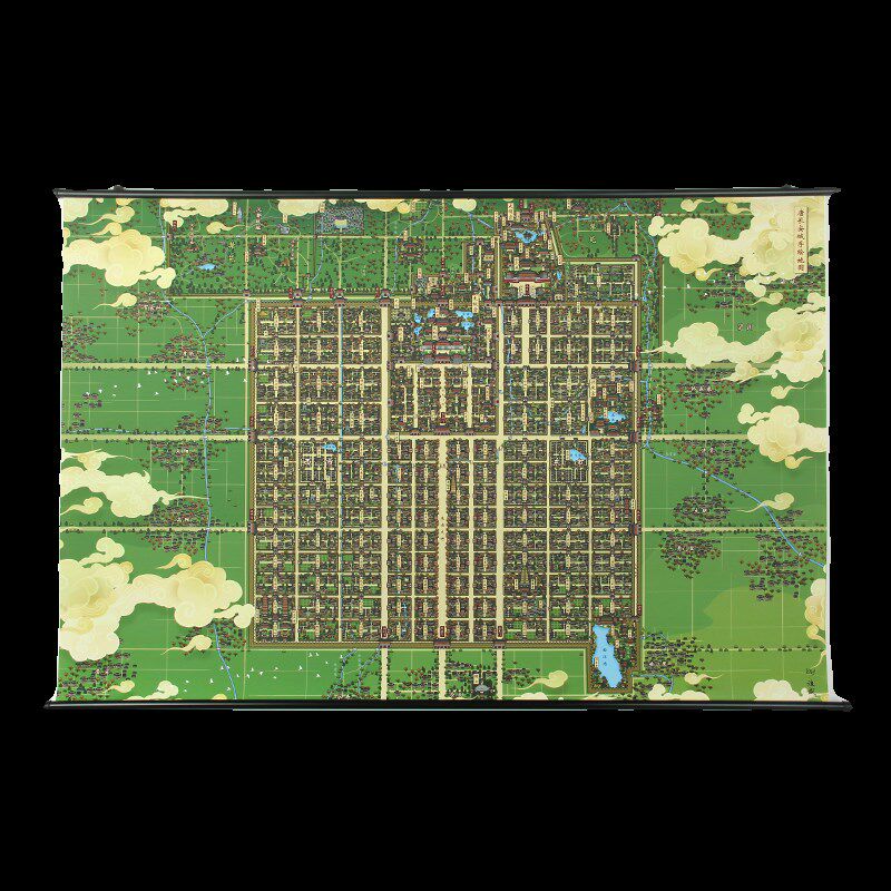 汉唐长安城手绘地图 文创地图挂画 装饰画布古风