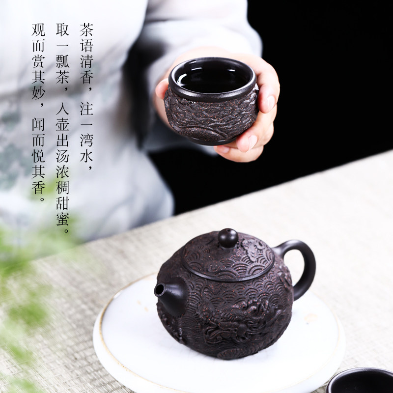 宜兴紫砂壶名家纯全手工单壶原矿黑金砂高端泡茶壶茶具套装西施壶