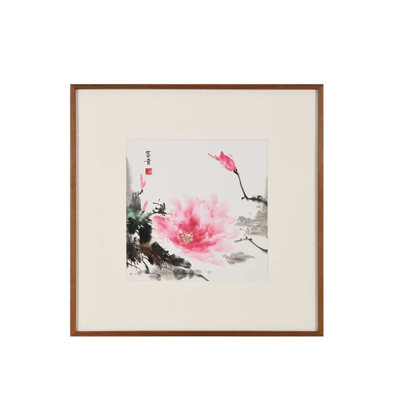 纯手绘荷花连年有余国画斗方水墨写意花鸟画餐厅玄关走廊装饰画
