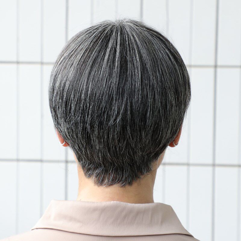 老年人假发女士短发奶奶花白老人白色全头套老太太薄款光头假发套