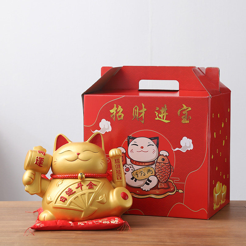 招财猫摆件创意开业礼品送店铺开张收银台装饰金色发财猫自动招手